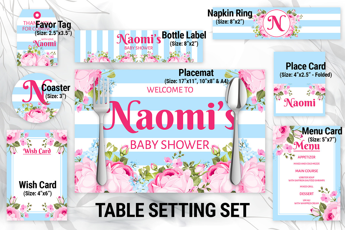 Flower Stripes Table Setting Set, a Templates & Theme by DickyJiang Illustrations (Photo 2 of 3)