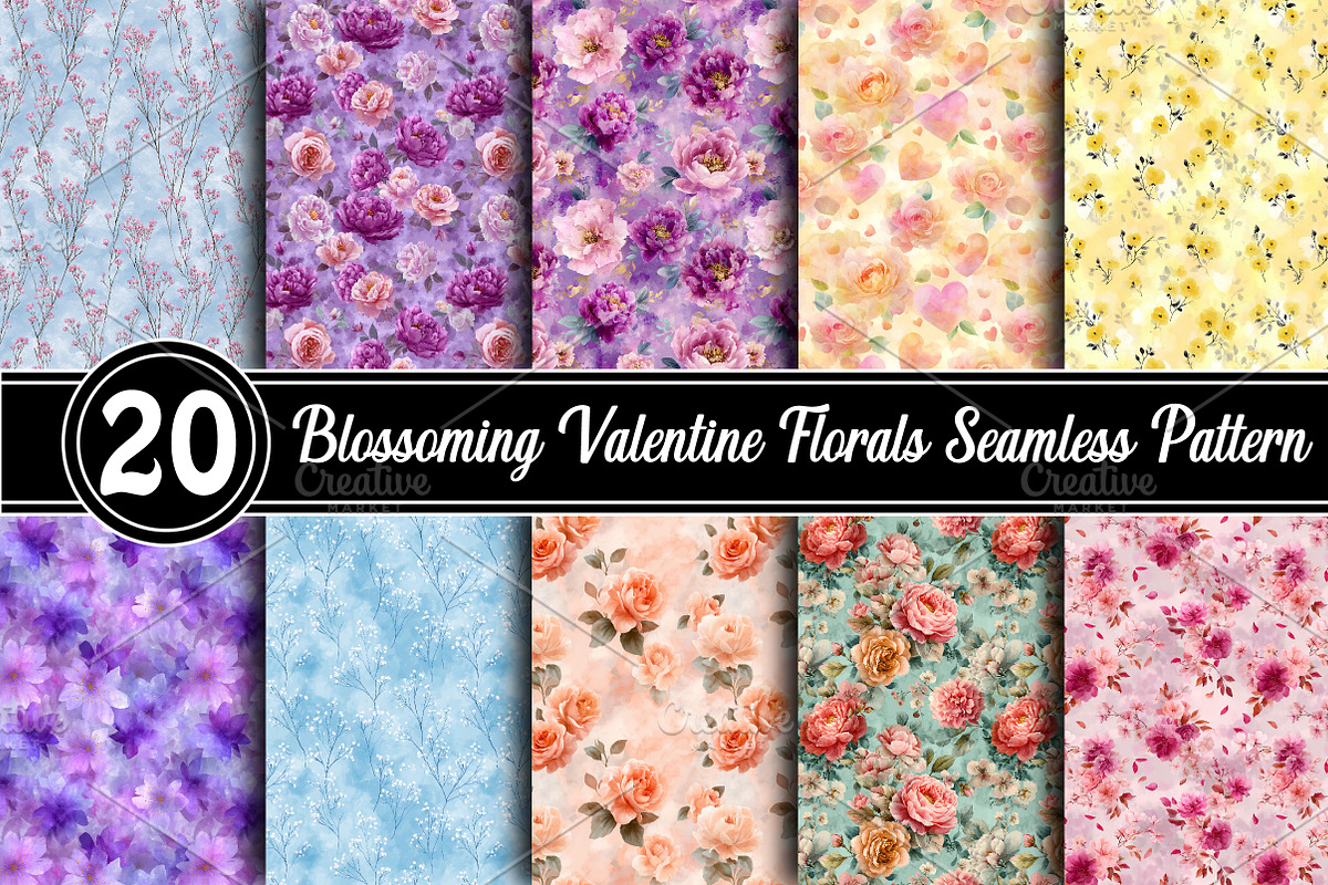 Blossoming Valentine Florals Pattern, a Texture Illustration by RobertsArt (Photo 1 of 5)