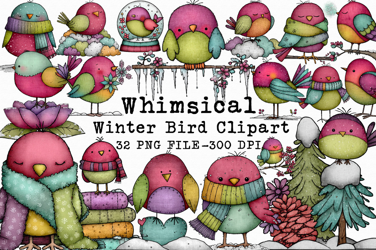 Whimsical Winter Bird Clipart, an Illustration by Libby Wishes (Photo 1 of 7)
