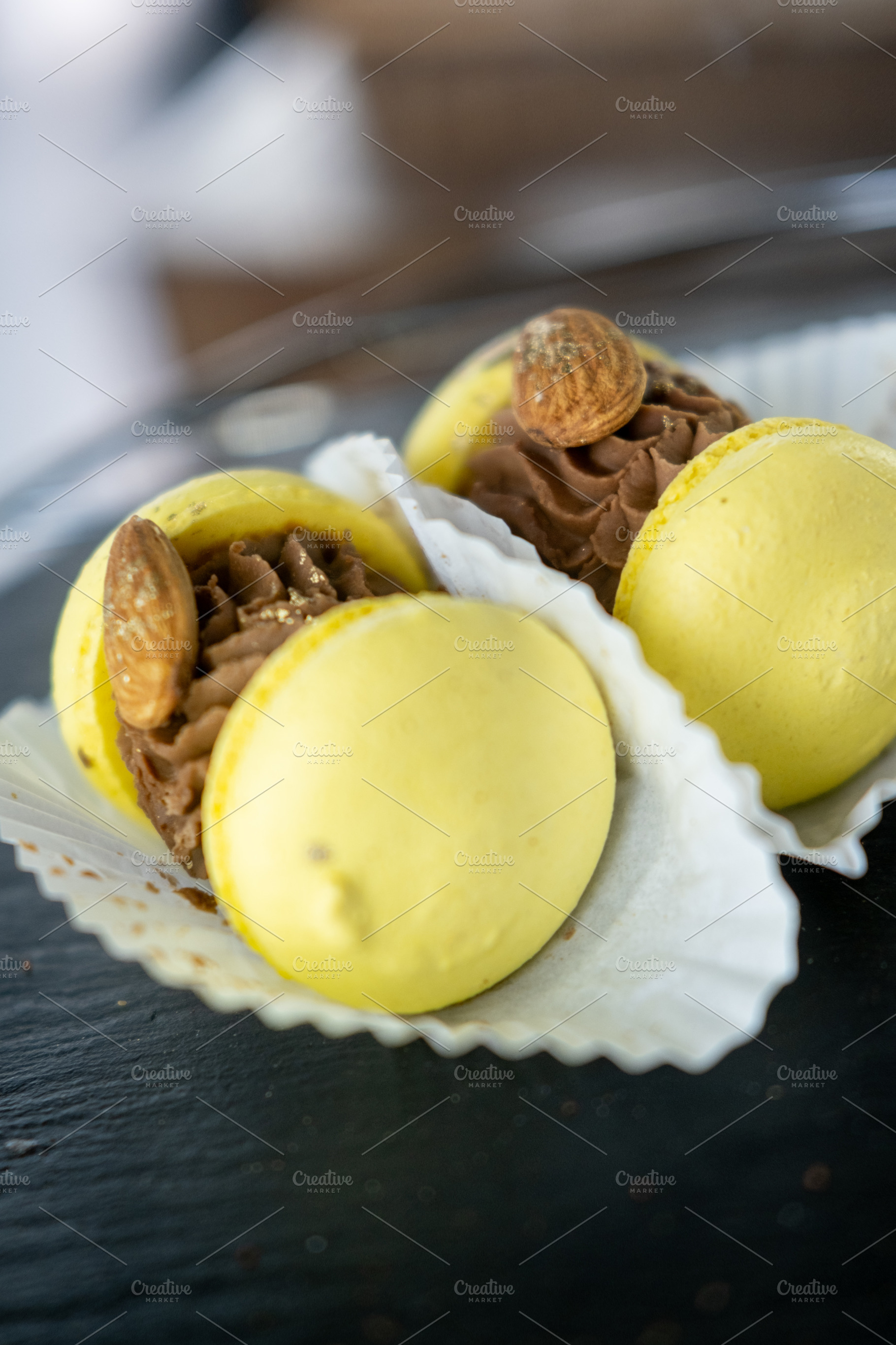 Almond meringue buttercream piping macaron sweet, a Food & Drink Photo by Photo Drive Studio