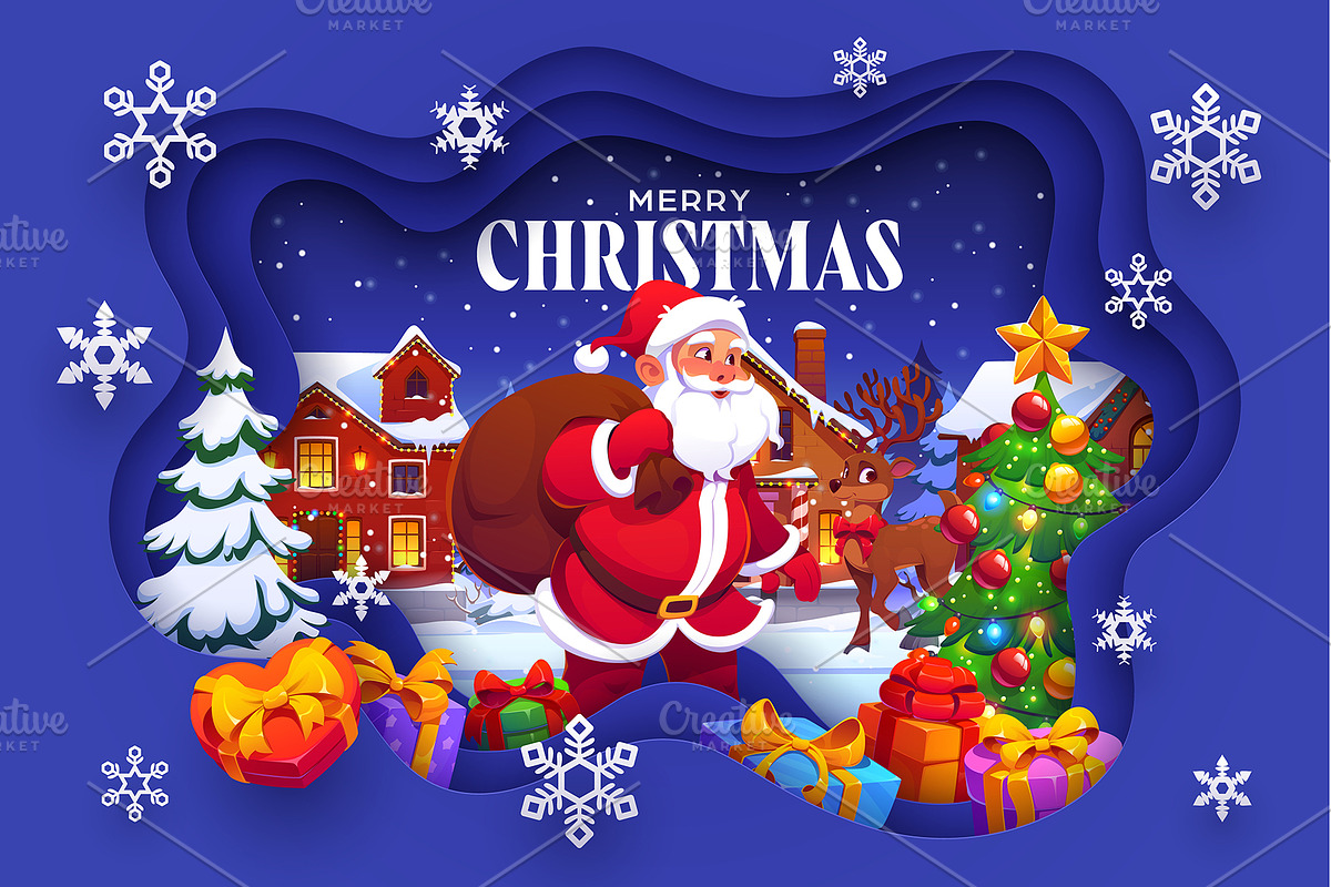 Merry Christmas holidays paper cut, a Seasonal Illustration by Seavector Studio (Photo 3 of 3)