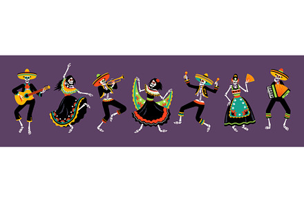 Mexican skeletons dance. Patterned, an Object Illustration by YummyBuum