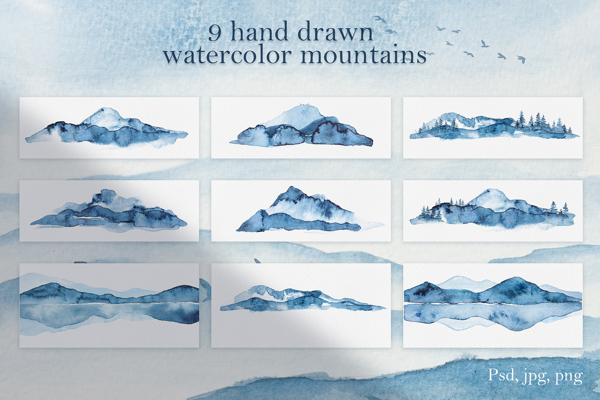 Watercolor landscapes and mountains, a Texture Illustration by Holovei (Photo 2 of 7)