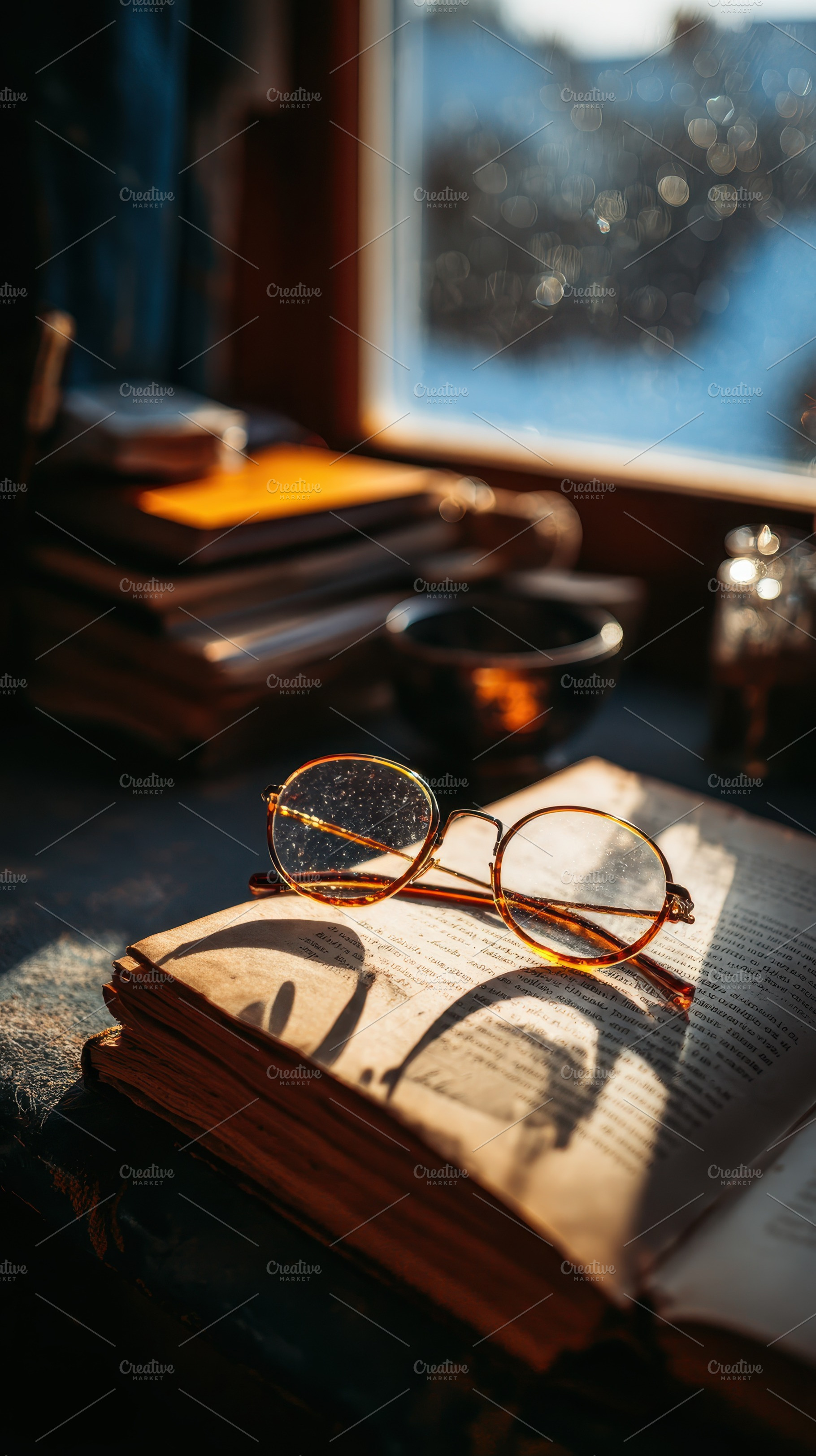 Vintage Glasses Resting on Open Book, a Photo by Pixeness Studio