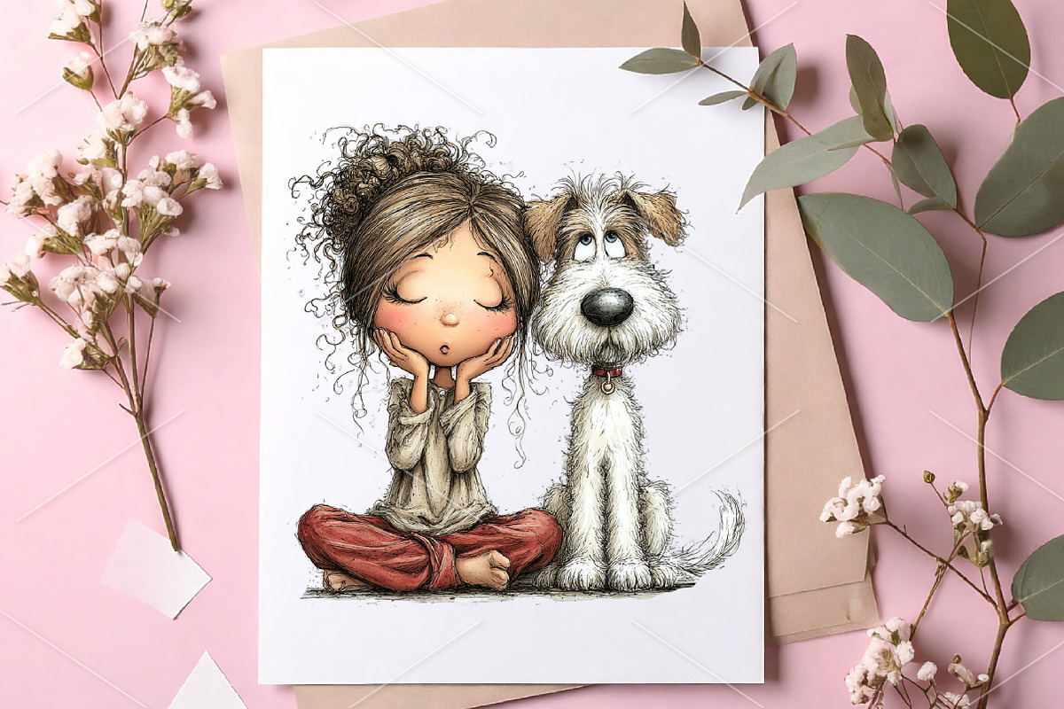 Whimsical Girl & Dog Love Clipart, a Seasonal Illustration by Canvas Craft (Photo 7 of 7)