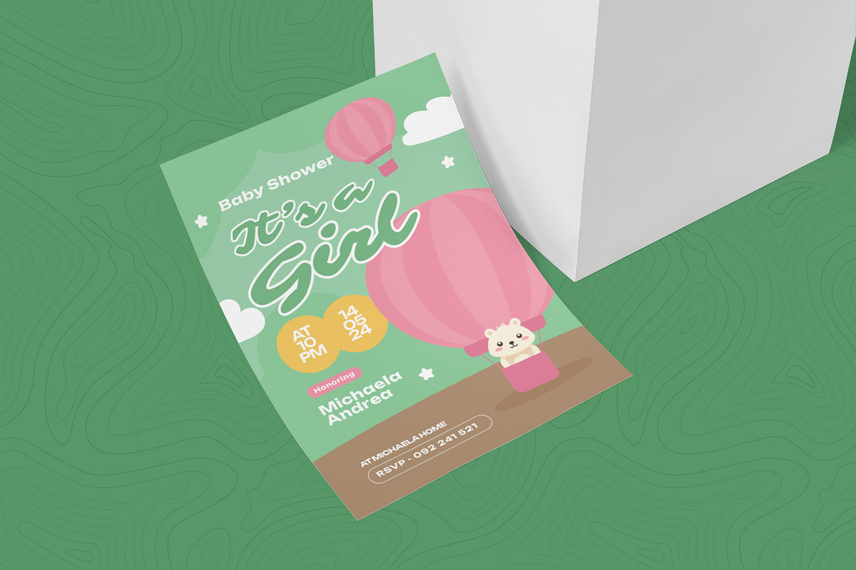 Girly Ballon Baby Shower Invitation, an Invitation Template by Esensifiksi.studio (Photo 2 of 2)