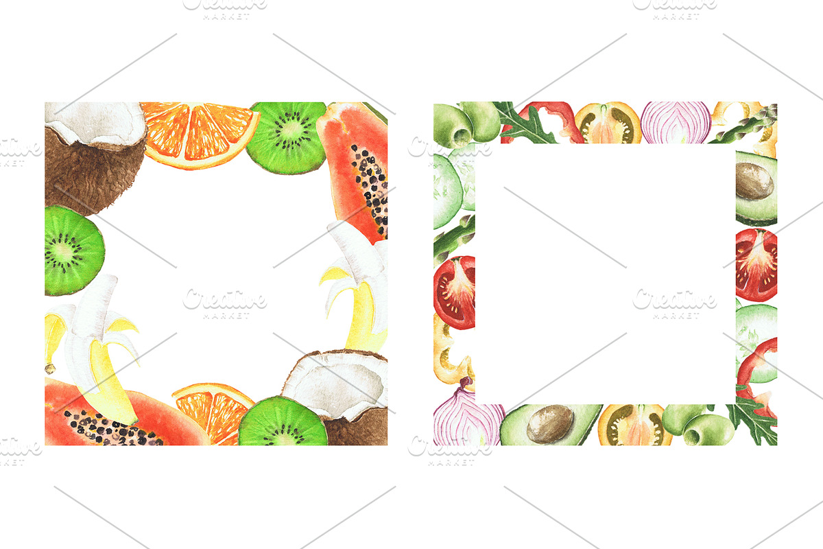 Watercolor clipart Vegan Mix summer, a Food Illustration by Vivitta (Photo 4 of 6)