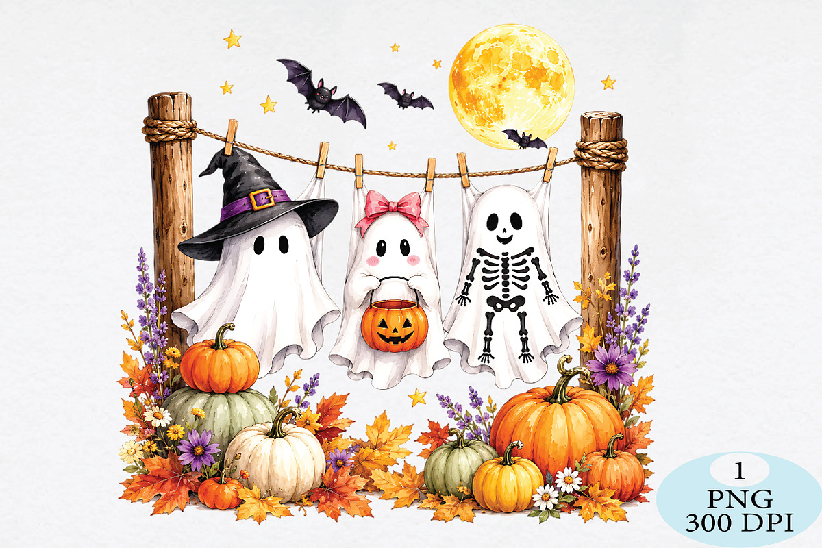 Hanging Ghost Halloween Fall PNG, a Seasonal Illustration by Daily.Designs (Photo 1 of 5)