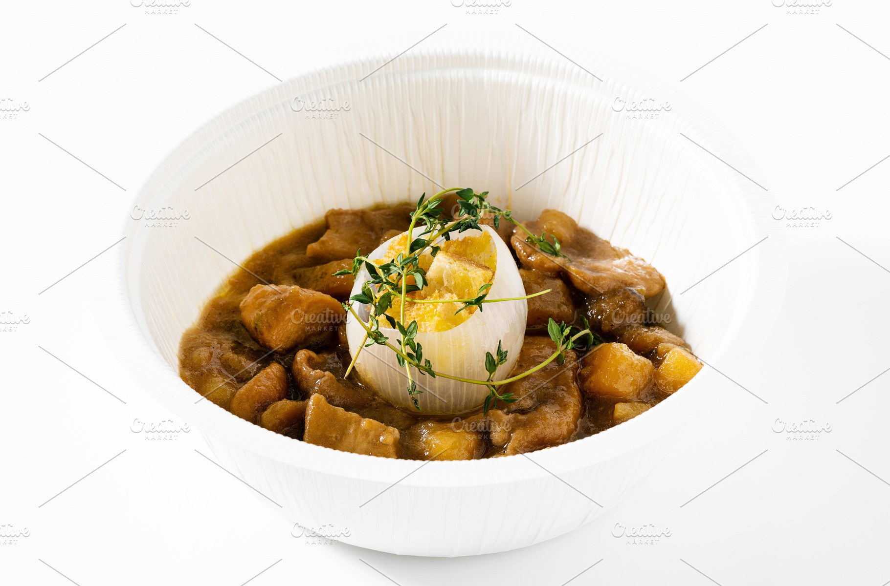 Potato and fresh porcini mushroom soup with caramelized onion. M, a Food & Drink Photo by IriGri