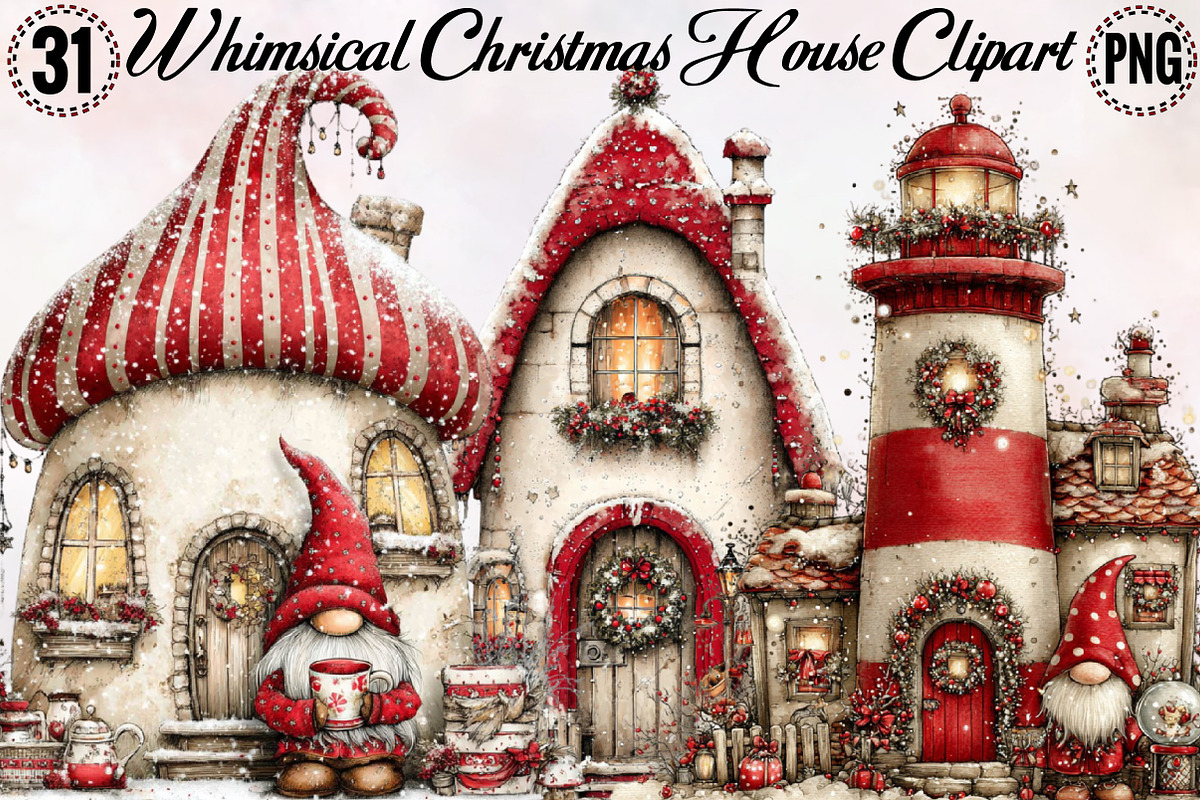 Whimsical Christmas House Clipart Bu, an Illustration by SVGArt (Photo 1 of 8)
