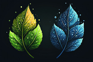 Colorful artistic leaves in green yellow and blue with water dro, a Person Photo by José Manuel Gelpi