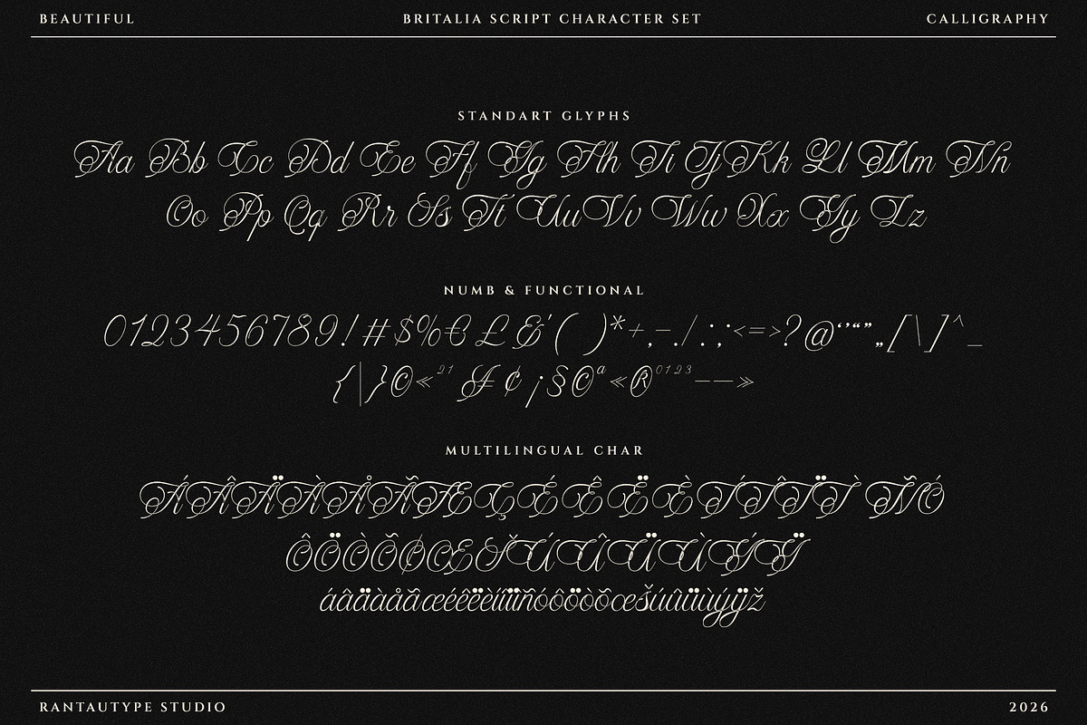 Britalia Script Elegant Calligraphy, a Script Font by RantautypeStudio (Photo 18 of 20)