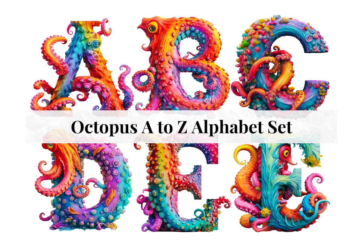Fantasy Octopus Alphabet Letters, a Decorative Illustration by Creative ...