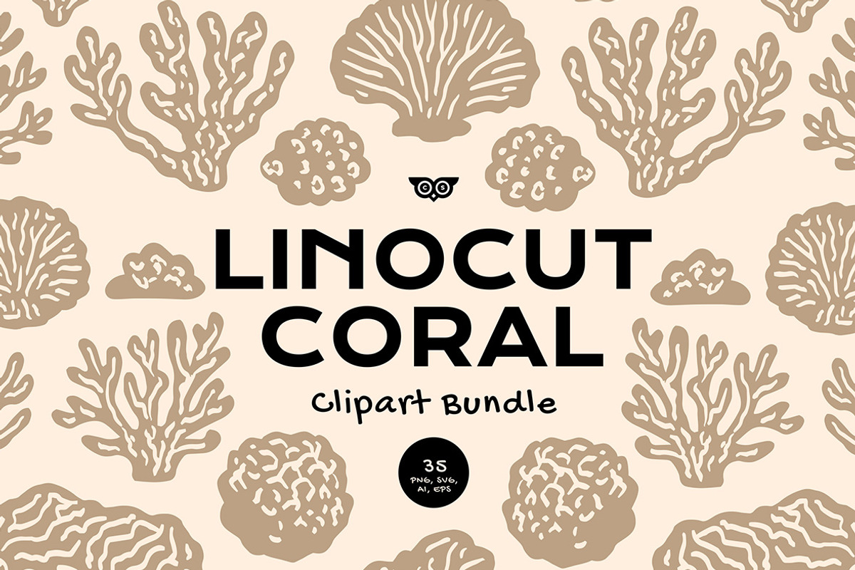Linocut Coral Clipart Bundle, an Illustration by ClayStudio (Photo 1 of 8)
