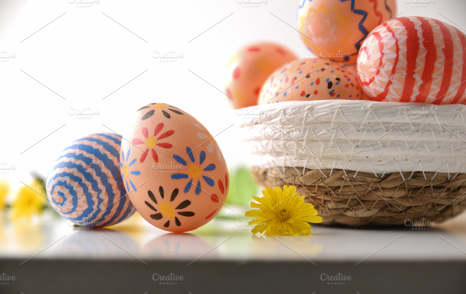 Colorful Hand-Painted Easter Eggs in Basket, a Holiday Photo by Davizro's Market