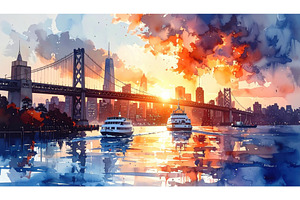 Bridges span across city harbor at, an Architecture Photo by Igor Tichonow