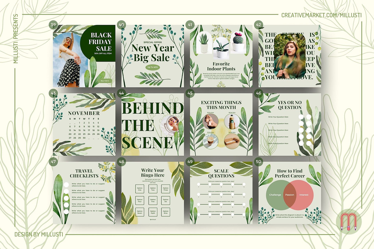 50 Greenery Instagram Canva Template, a Social Media Template by Millusti (Photo 6 of 10)
