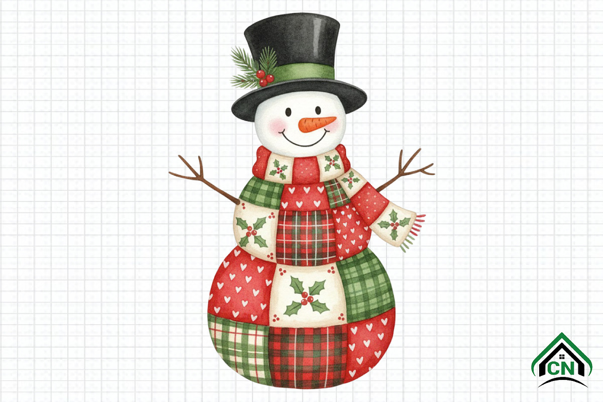 Boho Retro Patchwork Christmas Snowm, an Illustration by Craft Nest (Photo 1 of 6)