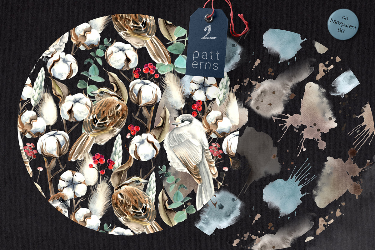 Birds and  Cotton Watercolor Set, an Illustration by WBS Design (Photo 6 of 9)