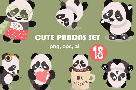 Cute Pandas funny hand drawn clipart