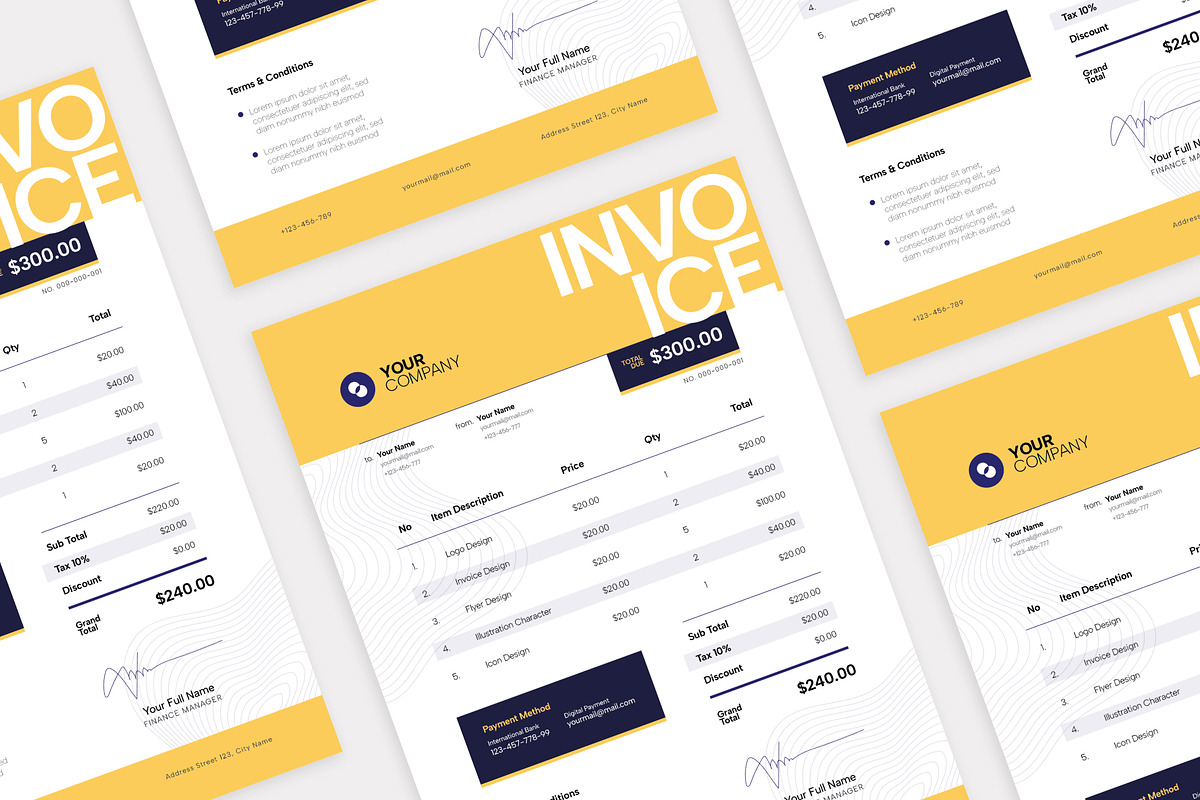 Yellow Modern Minimalist Invoice, a Stationery Template by Pink Bunny Studio (Photo 3 of 3)