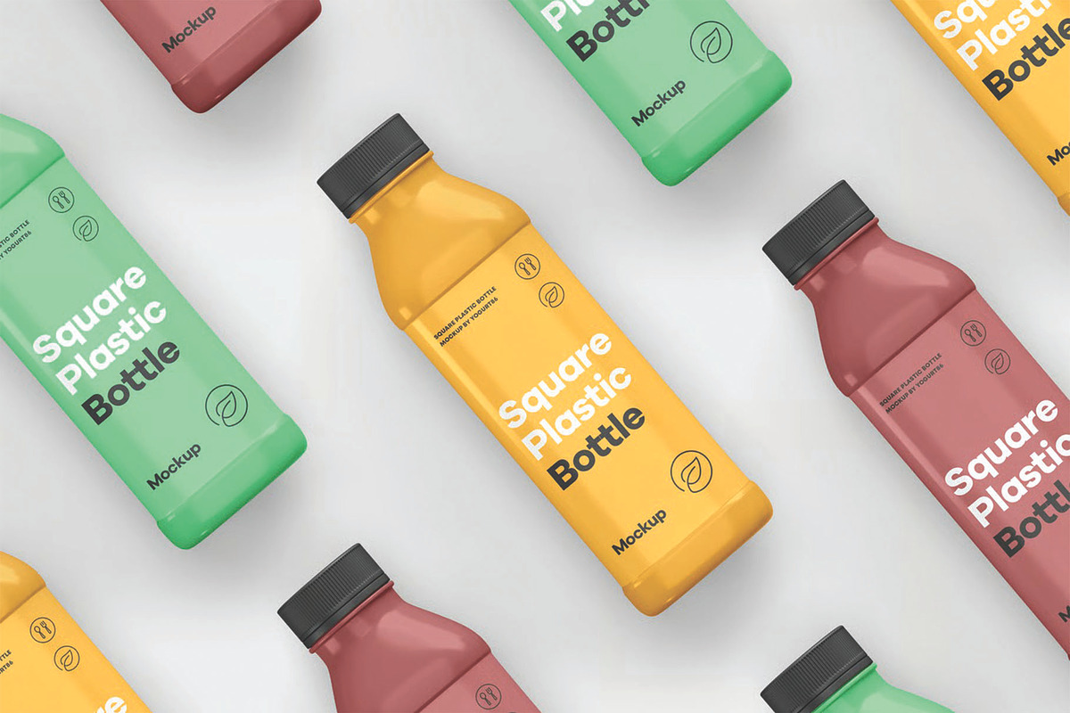 Square Plastic Bottle Mockup, a Packaging Mockup by DesignRushMarket (Photo 6 of 9)