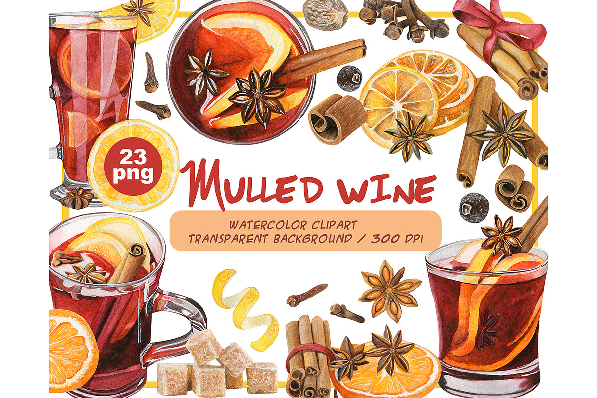 Watercolor mulled wine clipart set, a Food Illustration by ArtfulStudio (Photo 1 of 9)