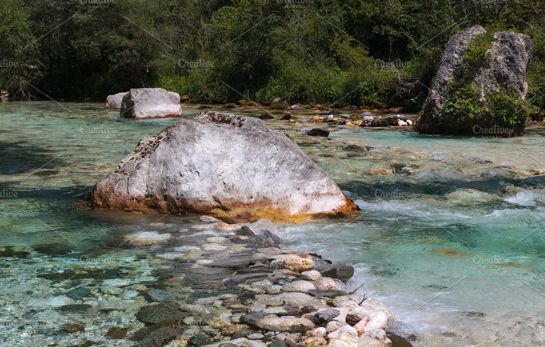 Boulders and stones in the river bed of the Soca river, Bovec, Slovenia,, a Nature Photo by Bepslabor