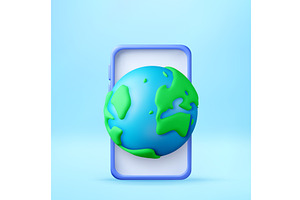 3D Earth globe icon floating on, a Technology Illustration by Abscent