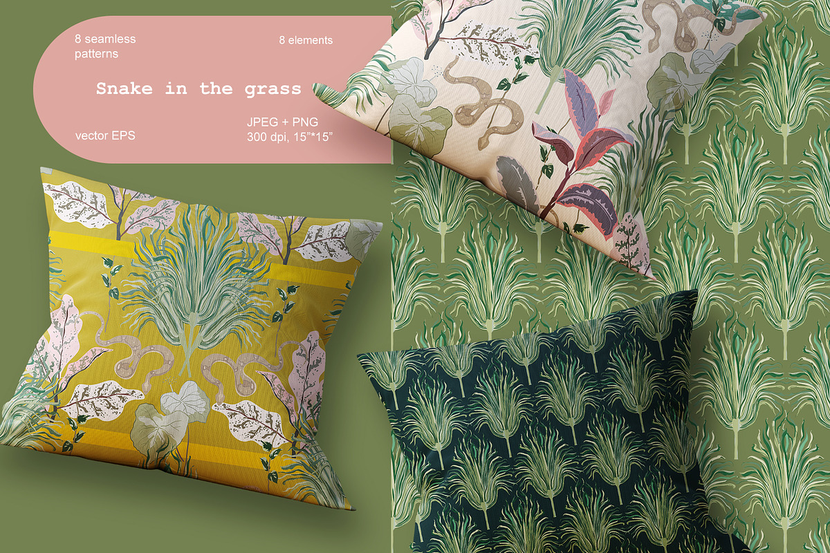 Snake in grass seamless+ clipart set, a Texture Graphic by PatternsBlooming (Photo 6 of 7)