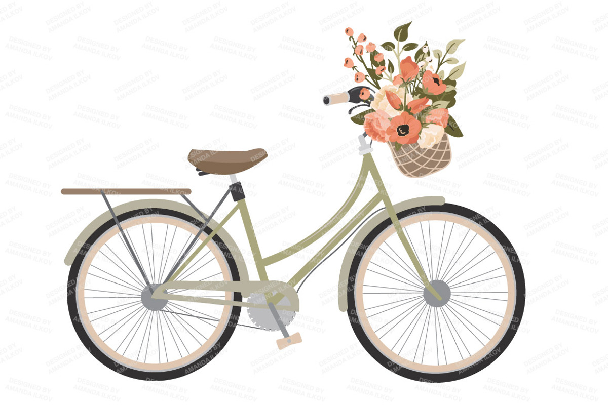 Peach Floral Wedding Bicycle Vectors, an Illustration by Amanda Ilkov (Photo 3 of 5)
