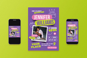 Purple Teens Birthday Invitation, a Flyer Template by Aiyari Graphic