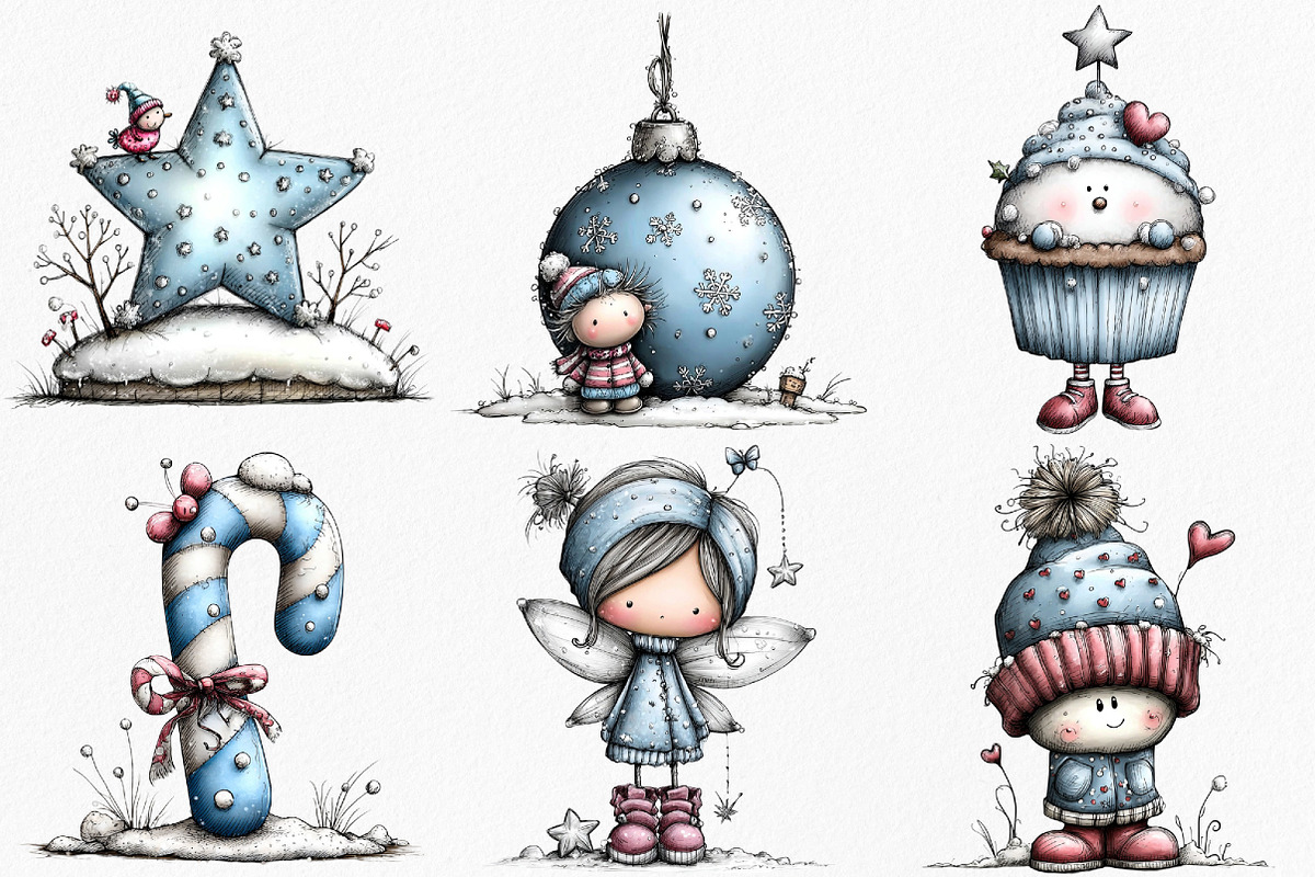 Whimsical Icy Blue Christmas Clipart, an Illustration by Canvas Craft (Photo 3 of 7)