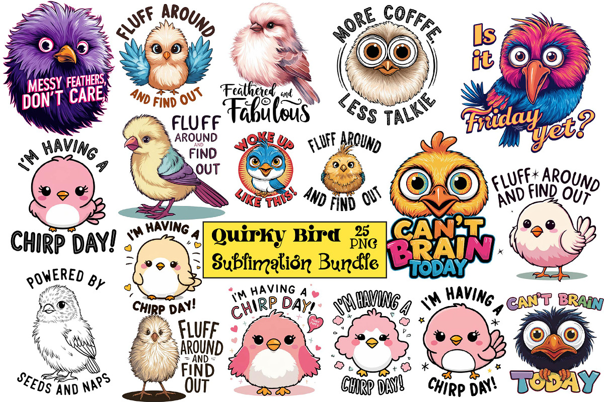Quirky Bird Sublimation Bundle, an Illustration by Wow Magic (Photo 1 of 4)