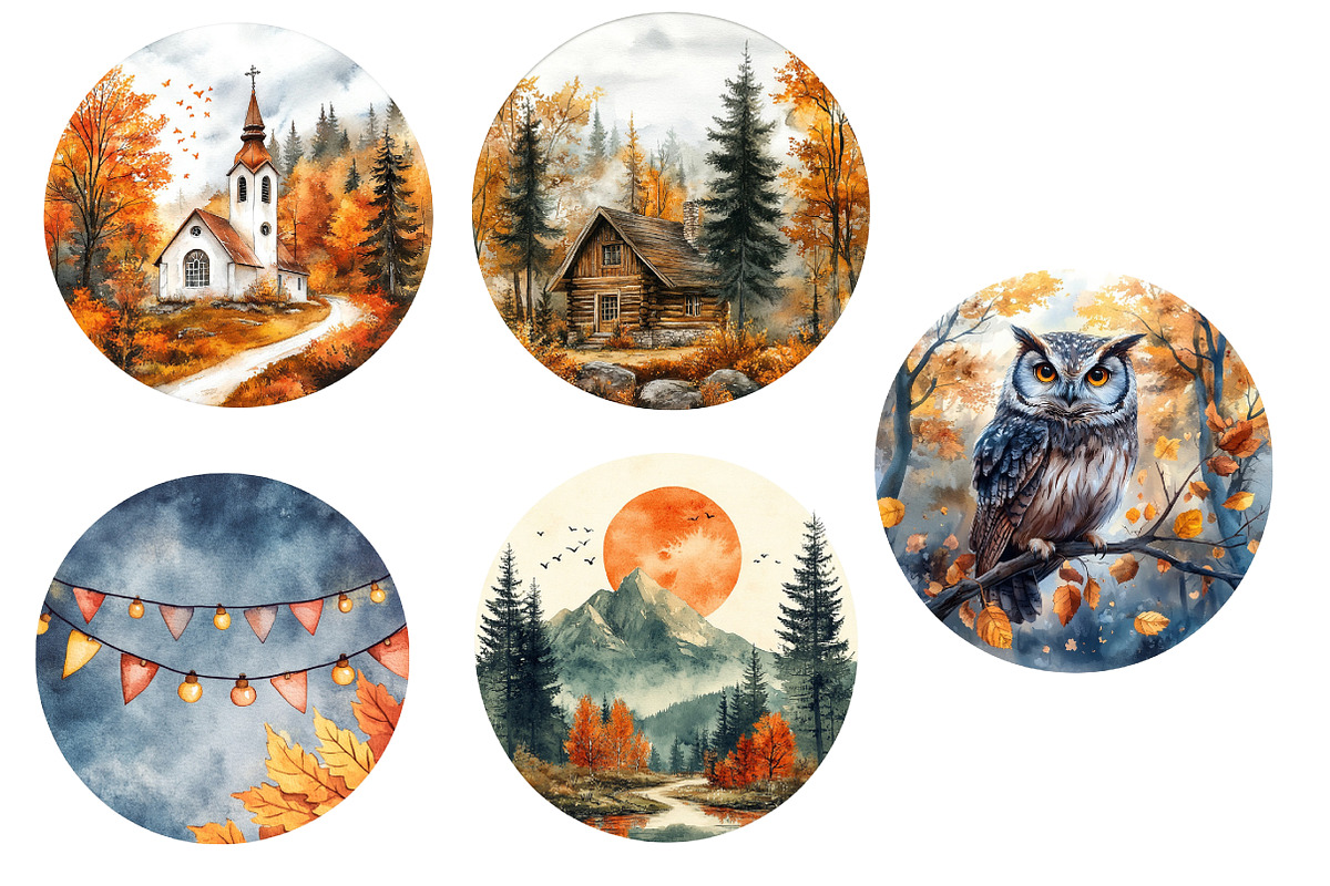 Retro 1930s Autumn Round Clipart, an Illustration by Designworld (Photo 4 of 5)