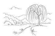 Spring landscape sketch. Line tree, an Object Illustration by Sketching (Thumbnail 2 of 4)
