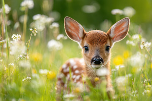 Young deer fawn in a field of wildflowers, an Animal Photo by AlyaAnd