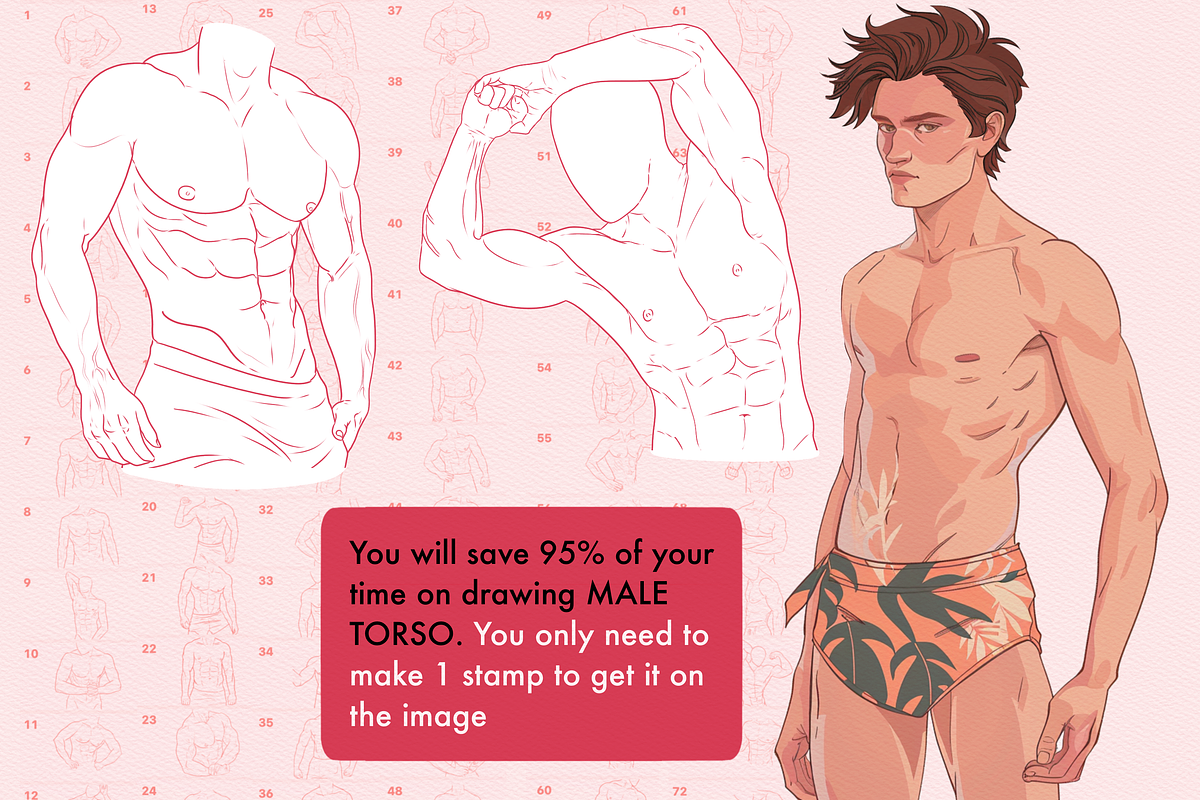 Male torso Procreate Photoshop brush, a Brush Add-On by AppleinaJuice (Photo 5 of 8)