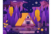 Forest Chalet House by Night, an Illustration by Alex Krugli (Thumbnail 2 of 3)