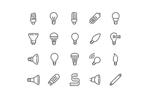 Line Light Bulb Icons