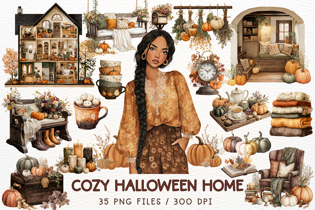 Cozy Halloween Watercolor Clipart, a Seasonal Illustration by Maysa Art (Photo 1 of 5)