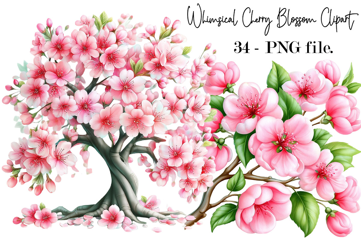 Whimsical Cherry Blossom Clipart, a Seasonal Illustration by SVGArt (Photo 1 of 5)