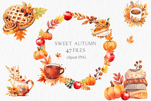 Cozy Autumn Watercolor Clipart PNG