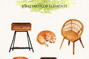 Home Decor Bundle. Watercolor set, an Object Graphic by JuliaBadeeva (Thumbnail 18 of 21)
