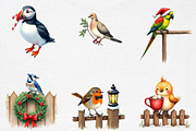 Watercolor Christmas Bird on Fence C, an Illustration by CrexoraLab (Thumbnail 2 of 5)