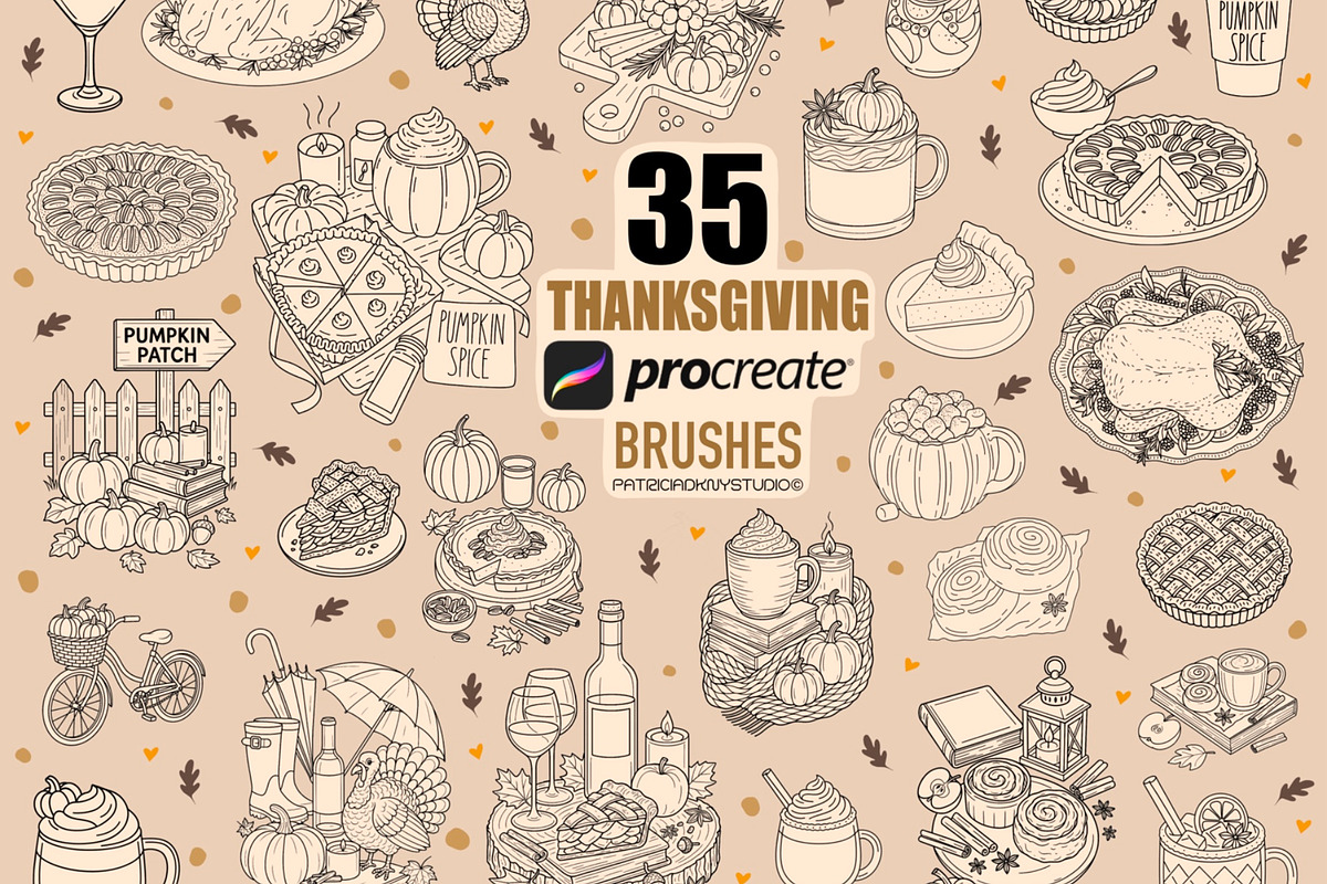 Thanksgiving brushes for Procreate, a Brush Add-On by PDknyStudio (Photo 1 of 5)