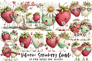Valentine Strawberry Couple Clipart, an Illustration by OK Design