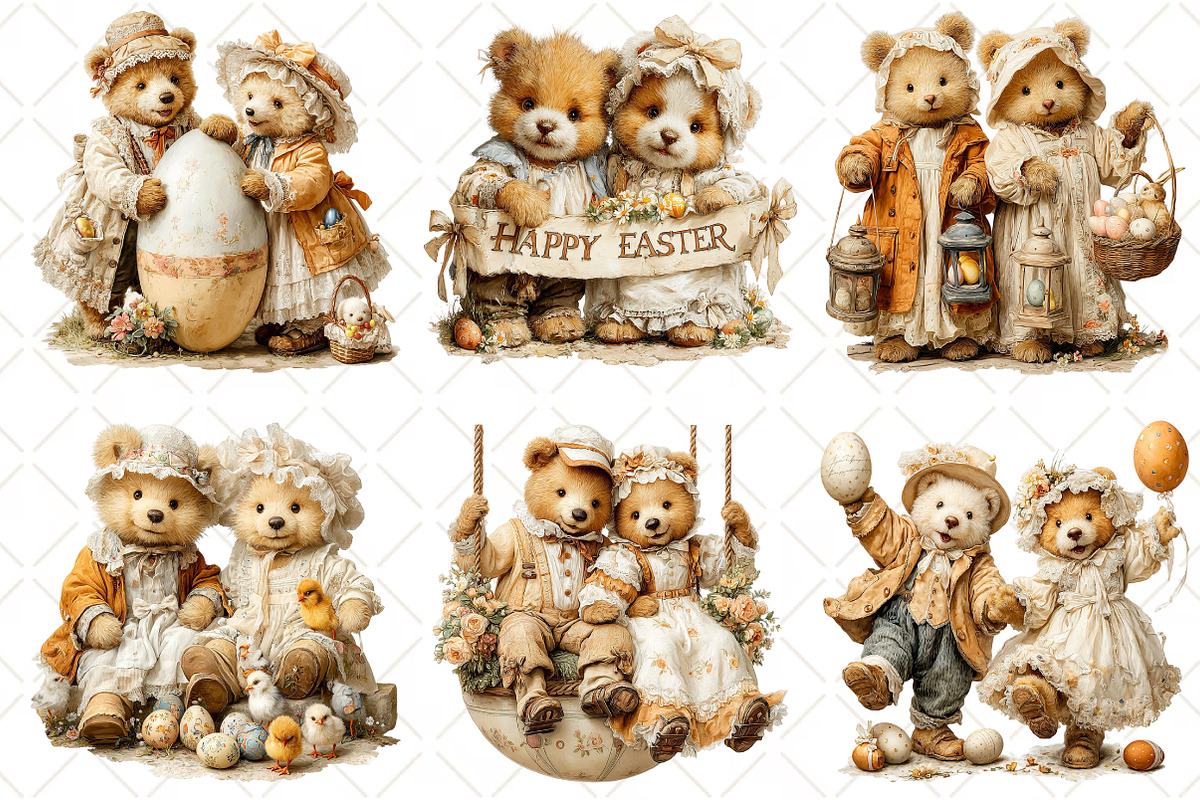 Whimsical Easter Bear Couple Clipart, an Illustration by Black Bird Studio (Photo 3 of 6)