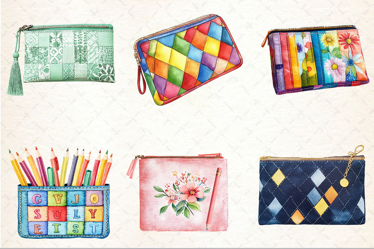 Patchwork Pencil Bag Clipart, an Illustration by Rose Art (Photo 2 of 3)
