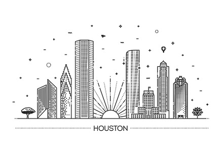 Houston city skyline, vector, a Work Illustration by Tettygreen